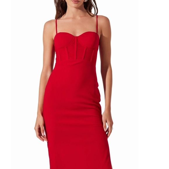 NEW ASTR The Label RED Contrast Mesh BUSTIER Stretchy COCKTAIL Midi Slit DRESS S - Picture 2 of 10